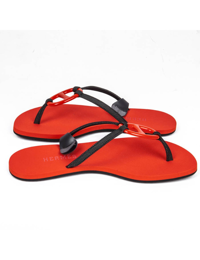 Sandales HERMES plates rouge 