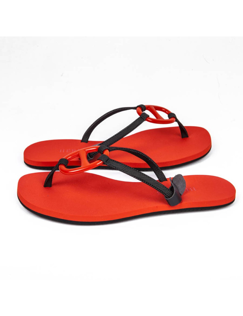 Sandales HERMES plates rouge 