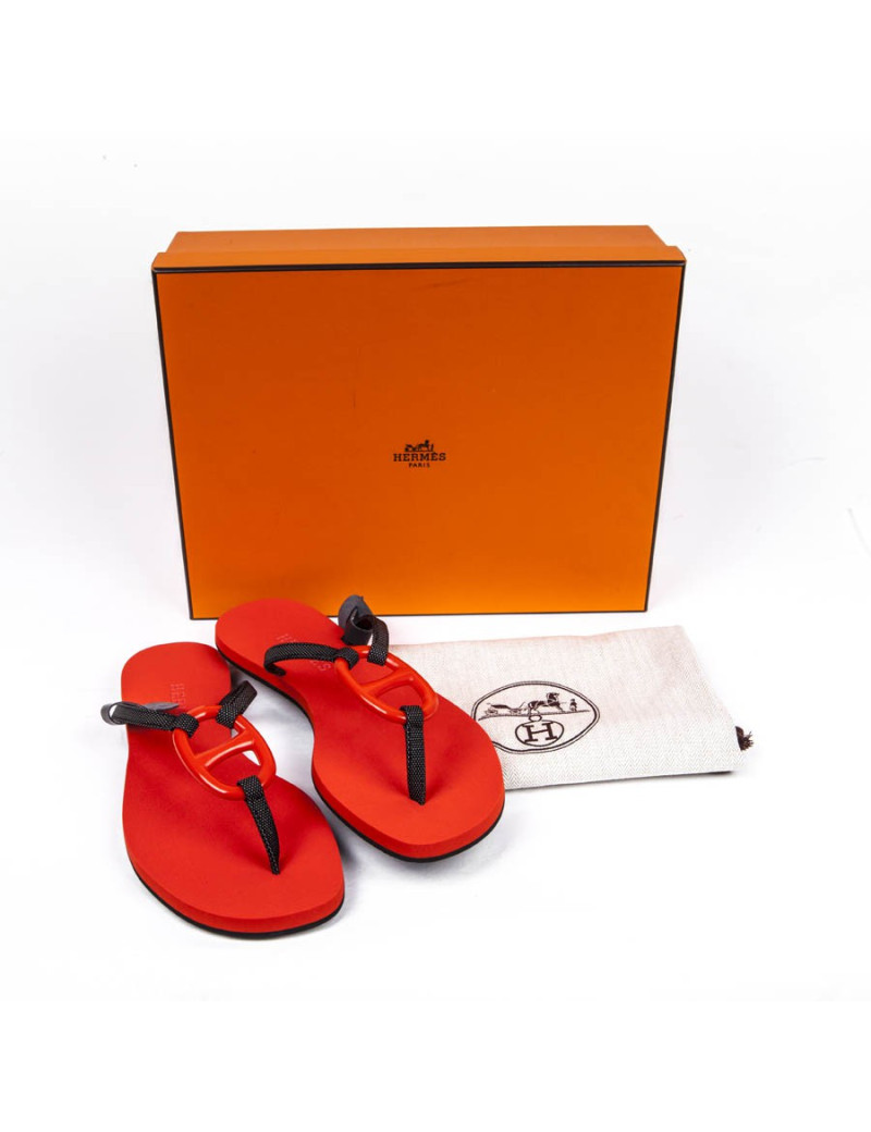 Sandales HERMES plates rouge 