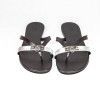 HERMES Size 38 'Corfu Nappa' sandals in metallic gunmetal and silver leather