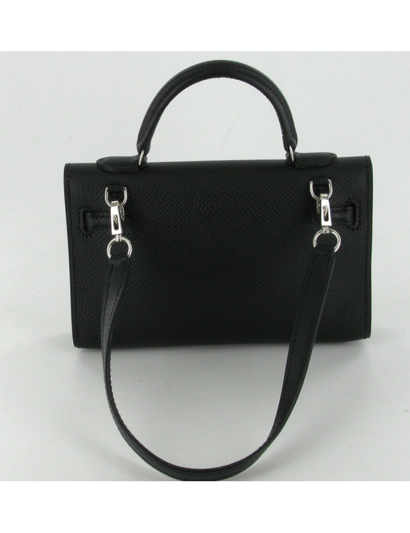 Petite pochette KELLY HERMES en cuir noir 