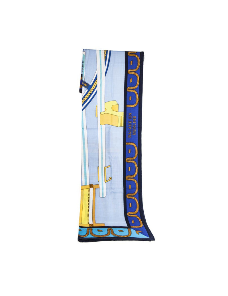 HERMES shawl 'balade en berline' in blue and yellow cashmere and silk