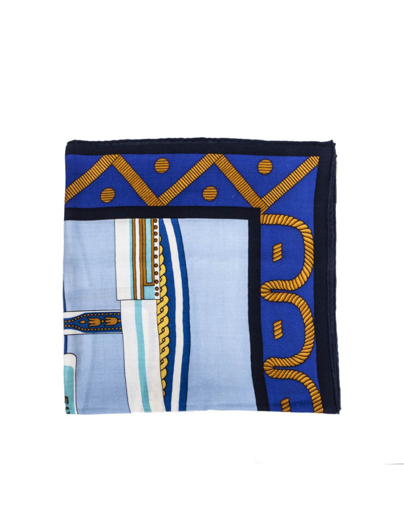 HERMES shawl 'balade en berline' in blue and yellow cashmere and silk