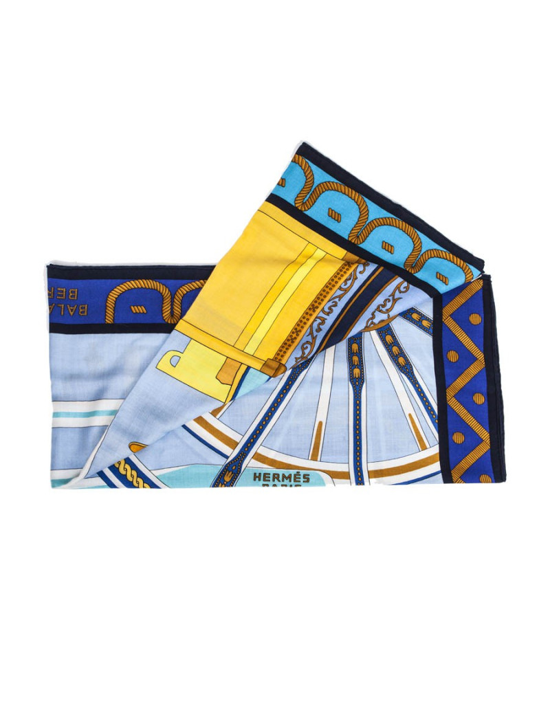 HERMES shawl 'balade en berline' in blue and yellow cashmere and silk