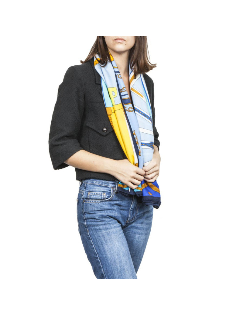 HERMES shawl 'balade en berline' in blue and yellow cashmere and silk