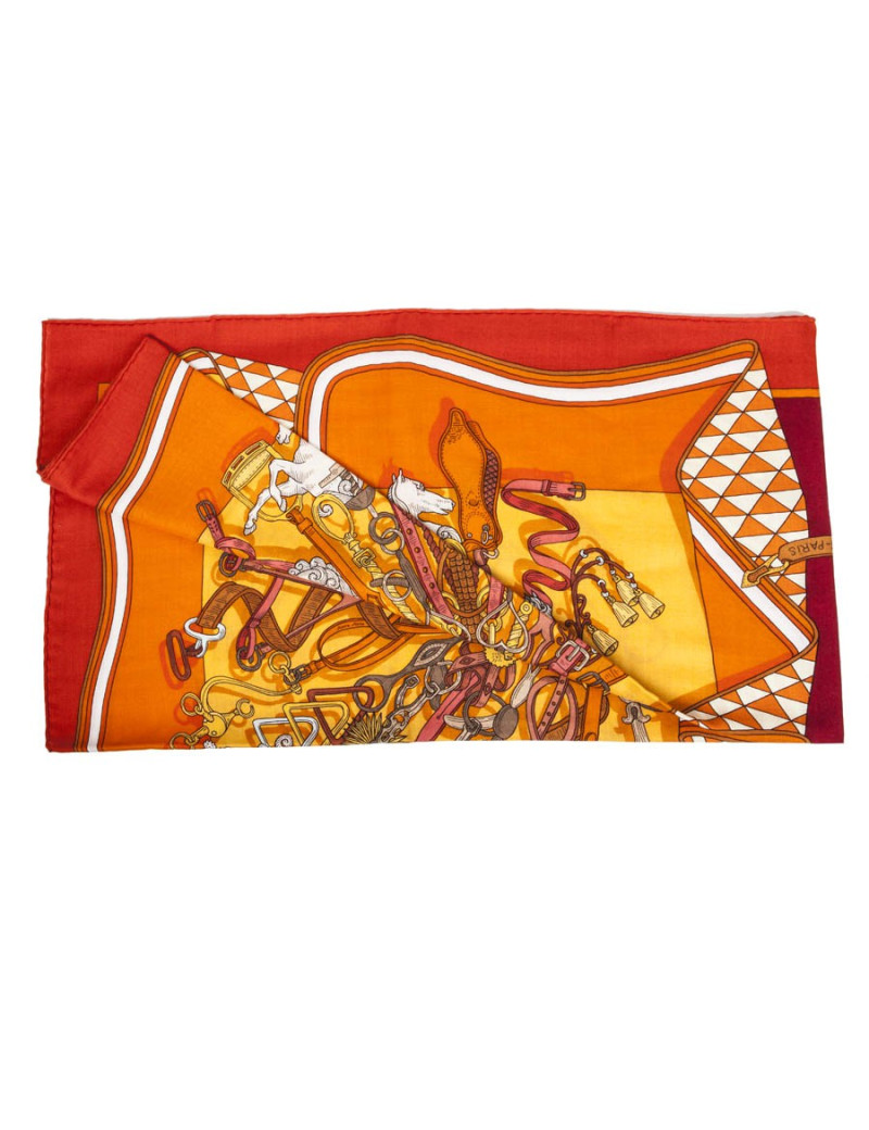 Châle HERMES orange "Bouquets"