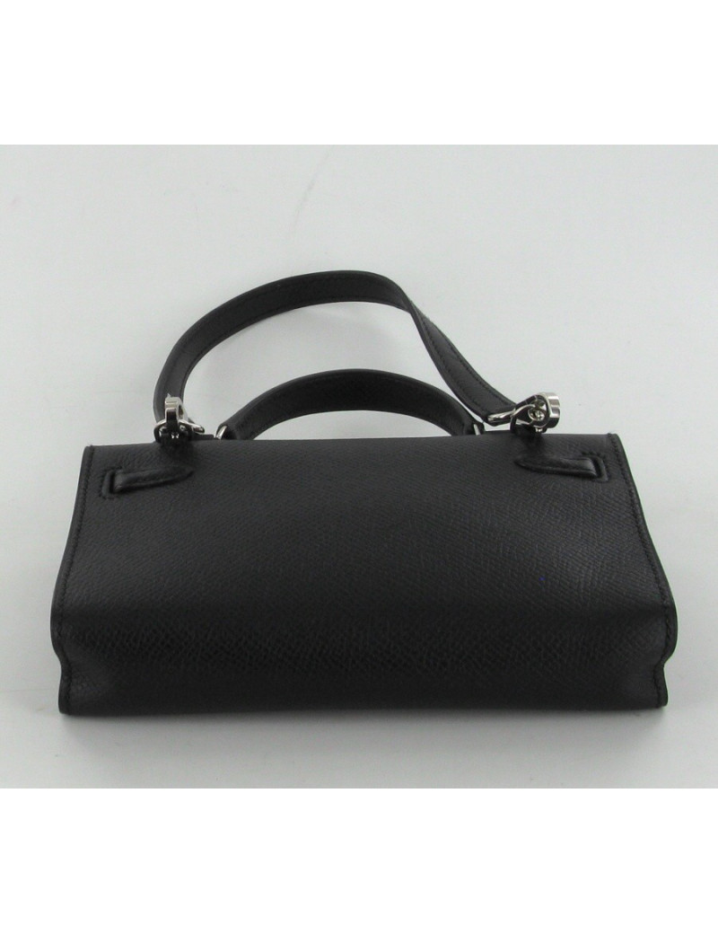 Petite pochette KELLY HERMES en cuir noir 