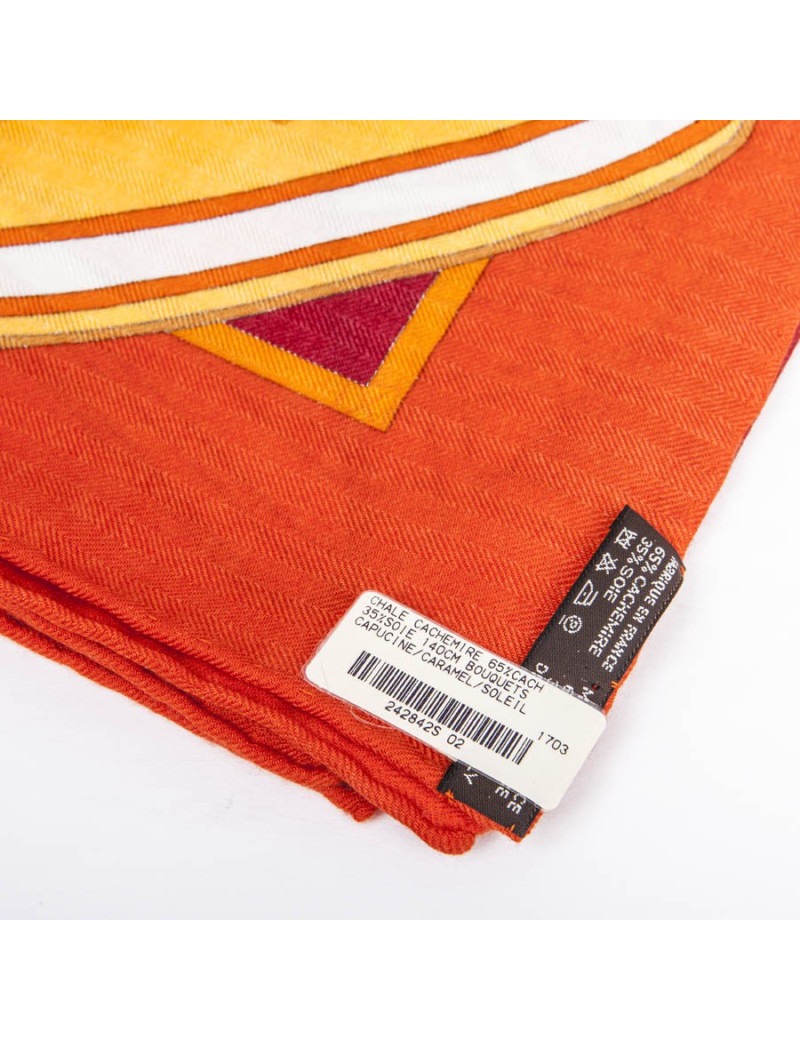 Châle HERMES orange "Bouquets"