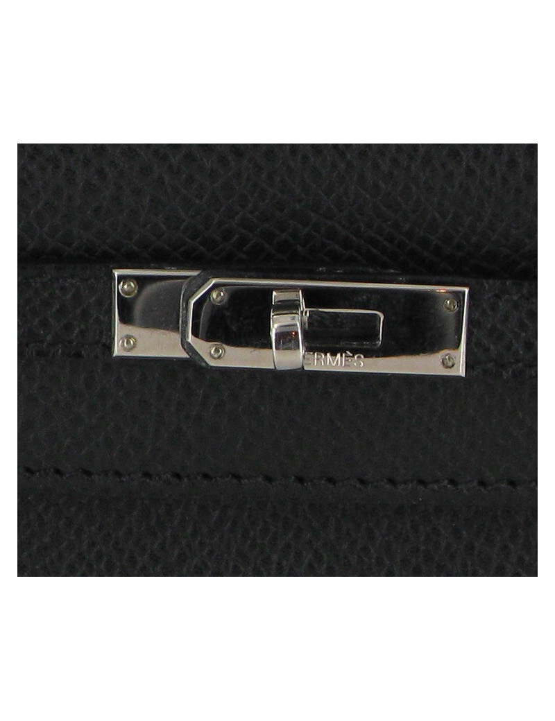 Petite pochette KELLY HERMES en cuir noir 
