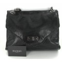 Glossy black aged leather Balmain bag