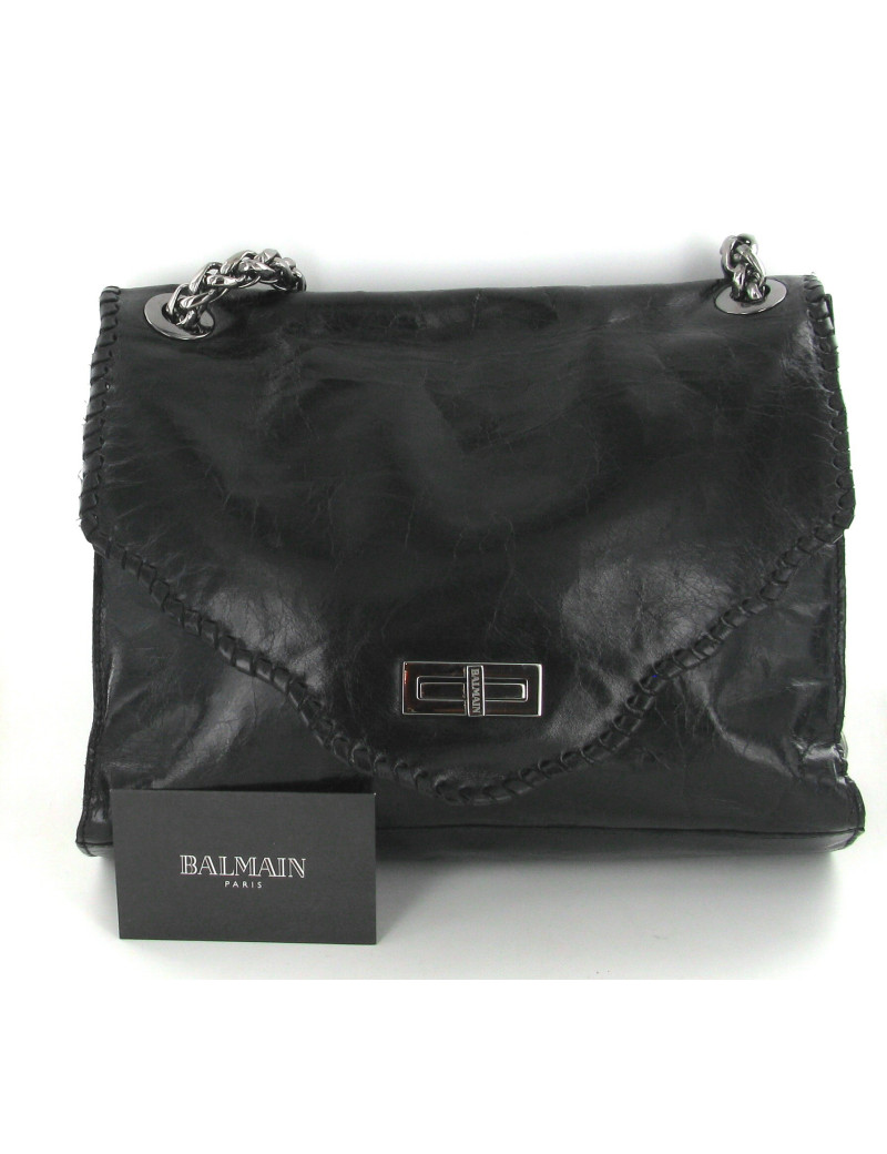 Sac Balmain en cuir veilli noir