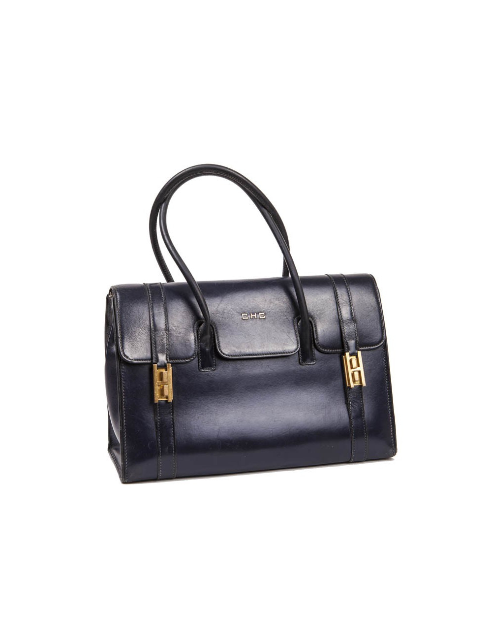 Sac Drag HERMES cuir box bleu nuit Vintage