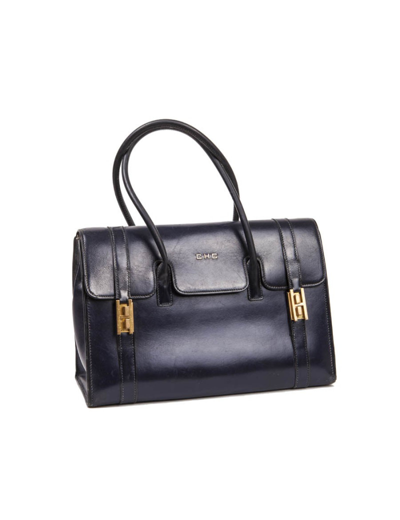 Sac Drag HERMES cuir box bleu nuit Vintage