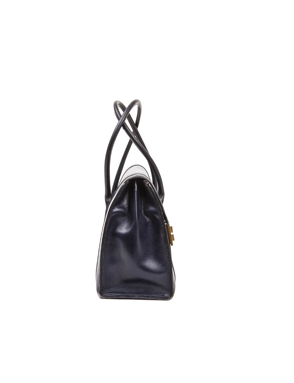 Sac Drag HERMES cuir box bleu nuit Vintage