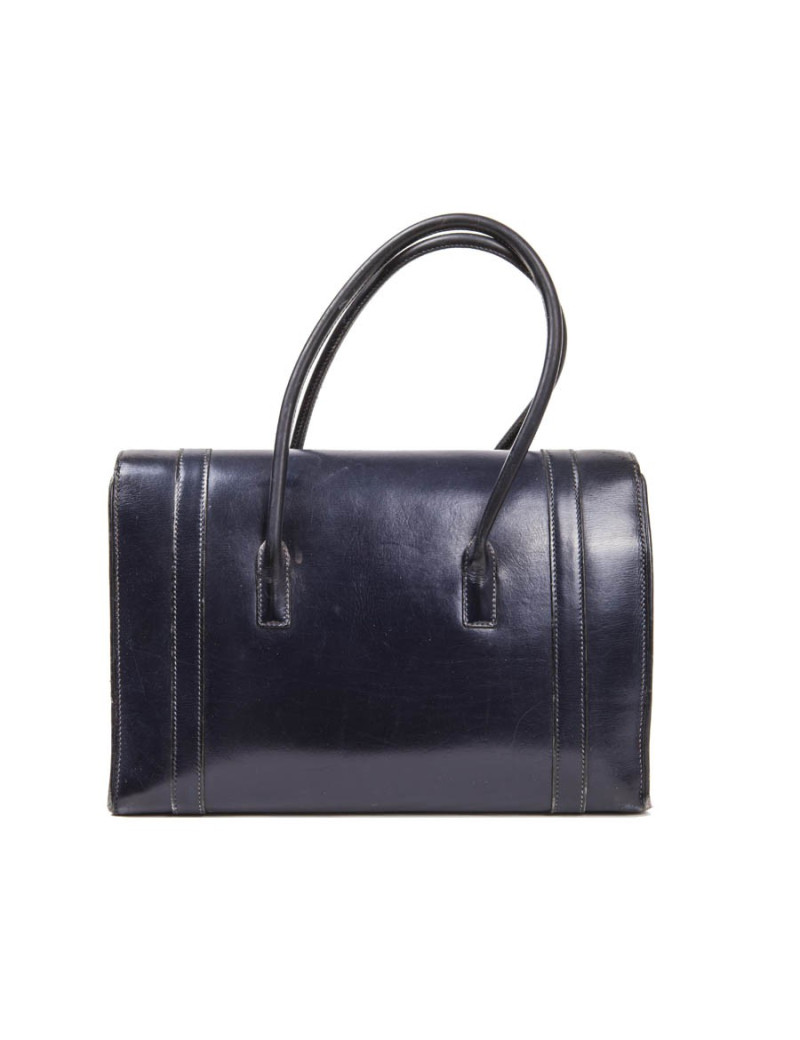 Sac Drag HERMES cuir box bleu nuit Vintage