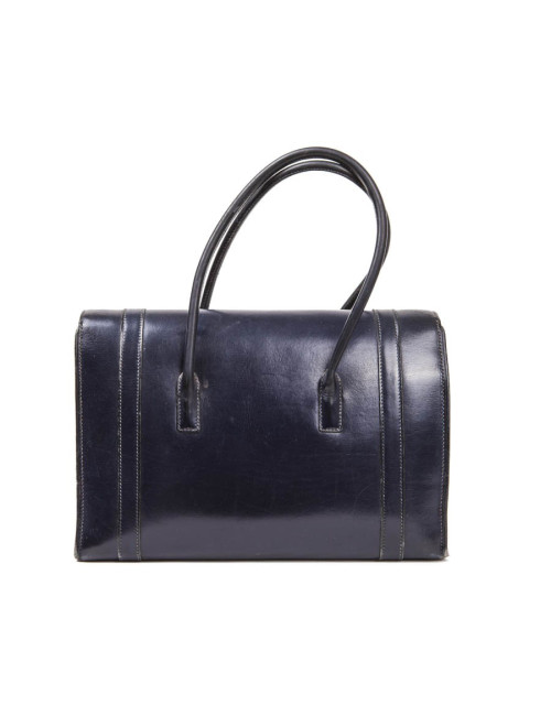 Sac Drag HERMES cuir box bleu nuit Vintage