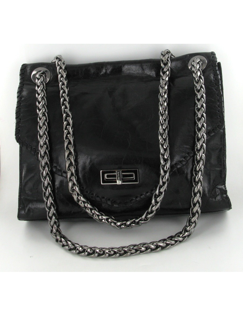 Sac Balmain en cuir veilli noir