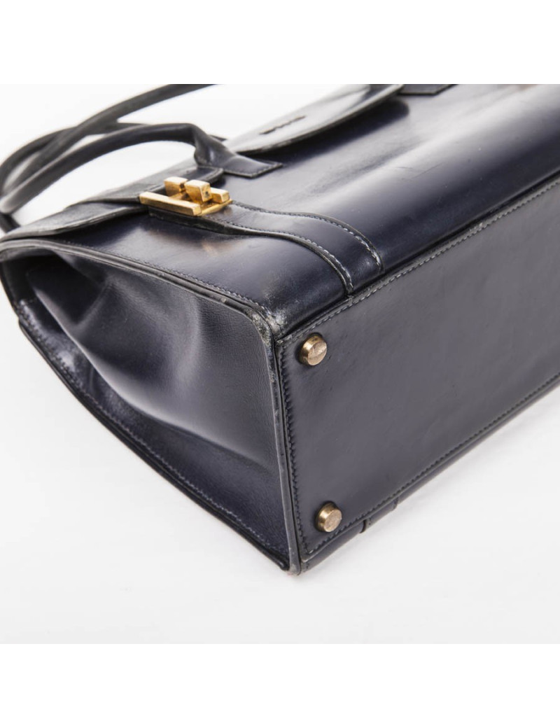 Sac Drag HERMES cuir box bleu nuit Vintage