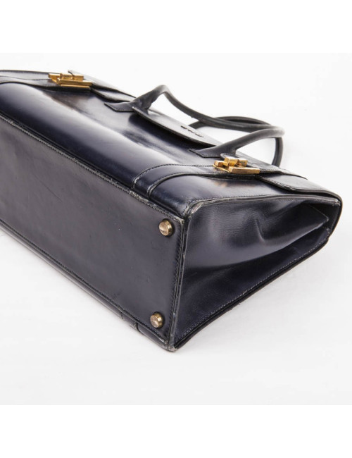 Sac Drag HERMES cuir box bleu nuit Vintage