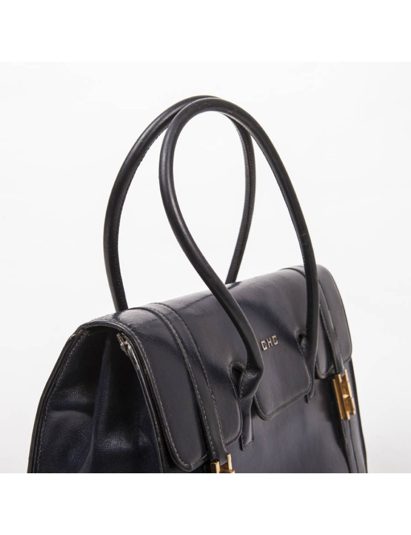 Sac Drag HERMES cuir box bleu nuit Vintage
