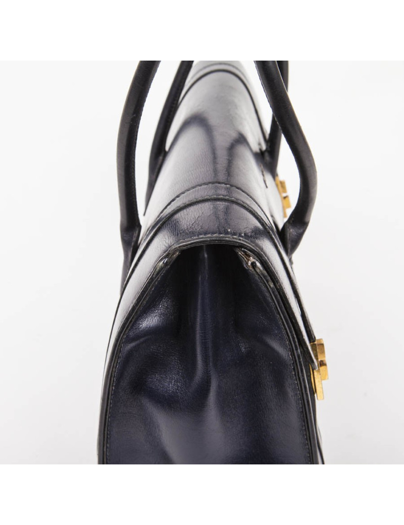 Sac Drag HERMES cuir box bleu nuit Vintage