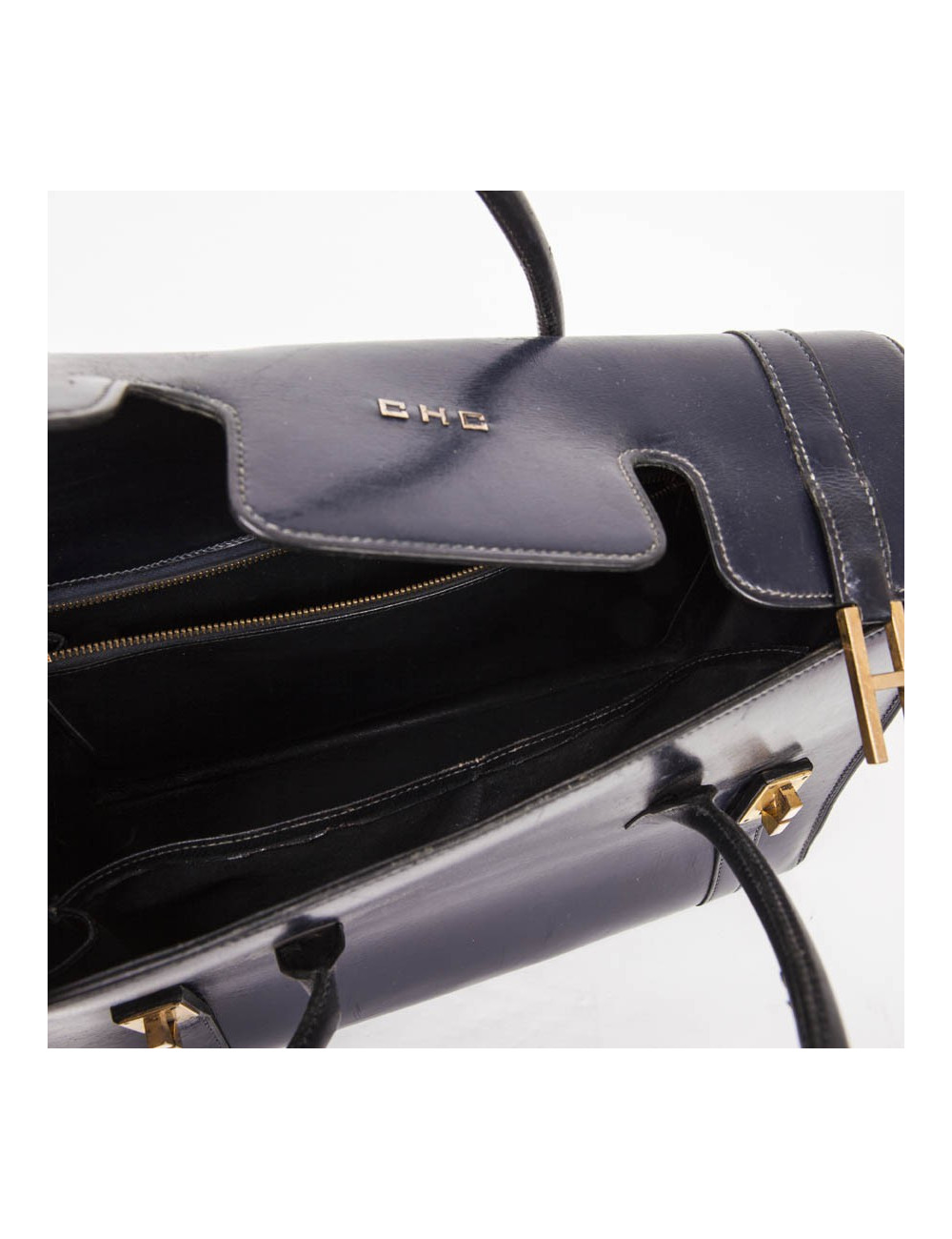 Sac Drag HERMES cuir box bleu nuit Vintage