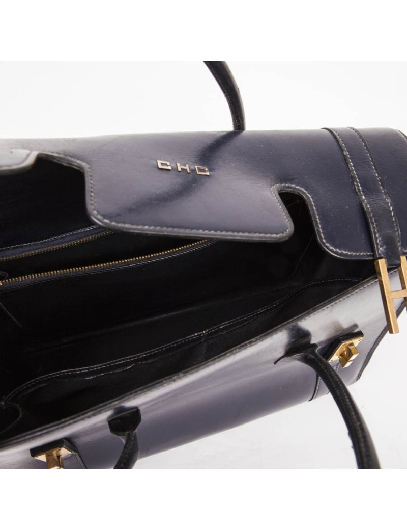 Sac Drag HERMES cuir box bleu nuit Vintage