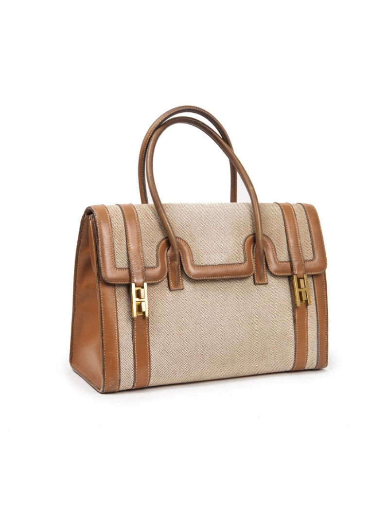 Sac Drag HERMES toile et cuir