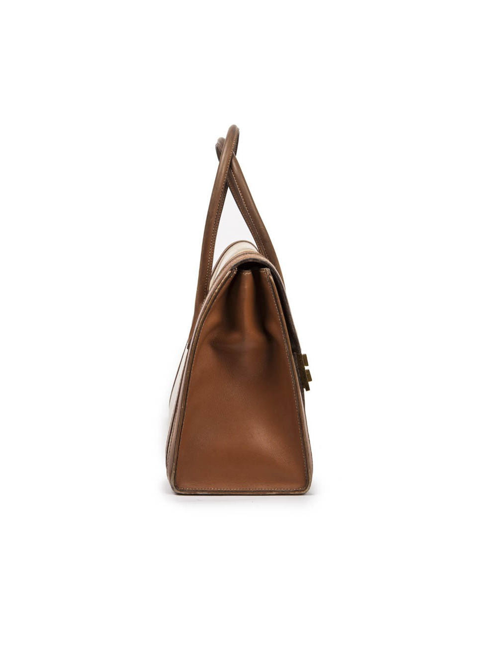 Vintage HERMES Flap Bag 'Drag' in Beige Canvas and Gold Leather