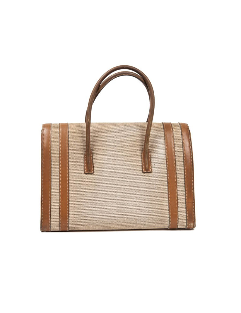 Vintage HERMES Flap Bag 'Drag' in Beige Canvas and Gold Leather