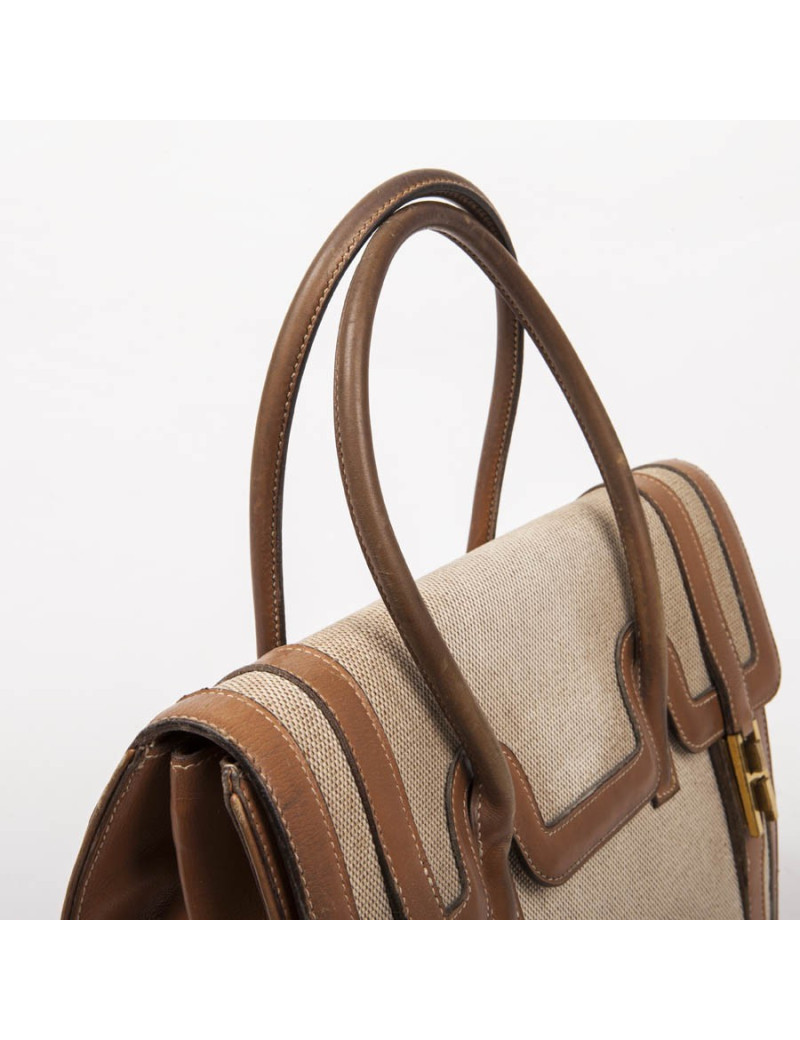 Sac Drag HERMES toile et cuir