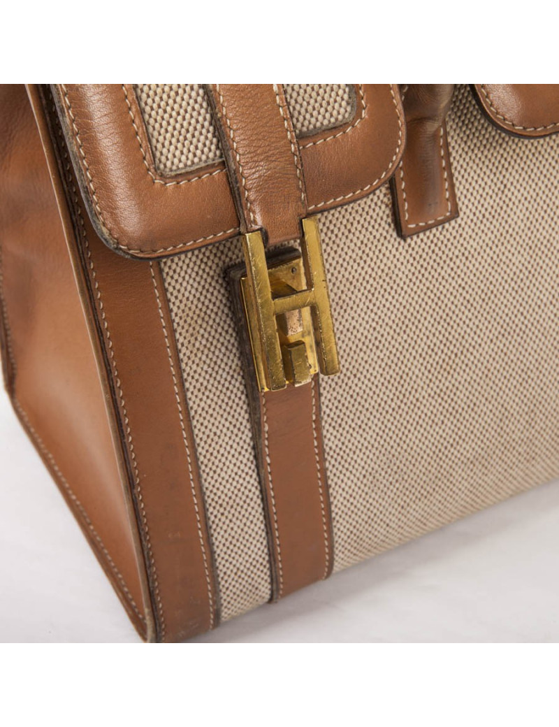 Sac Drag HERMES toile et cuir