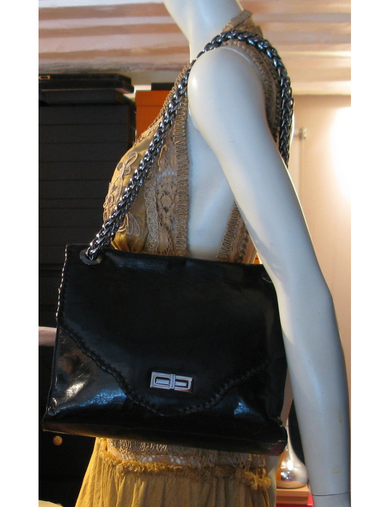 Sac Balmain en cuir veilli noir