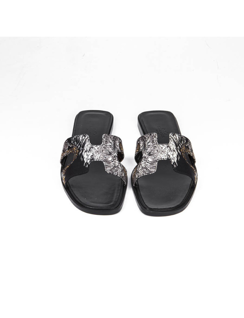 HERMES 'Oran' sandals in printed silk size 37FR