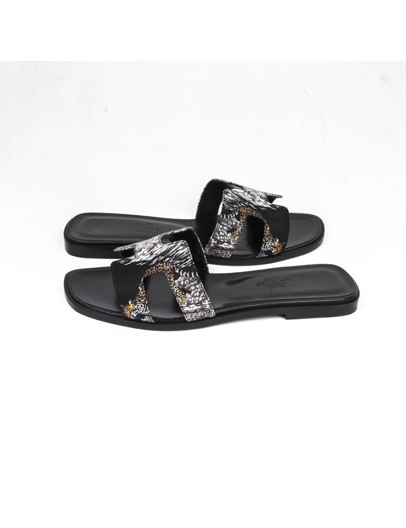 HERMES 'Oran' sandals in printed silk size 37FR