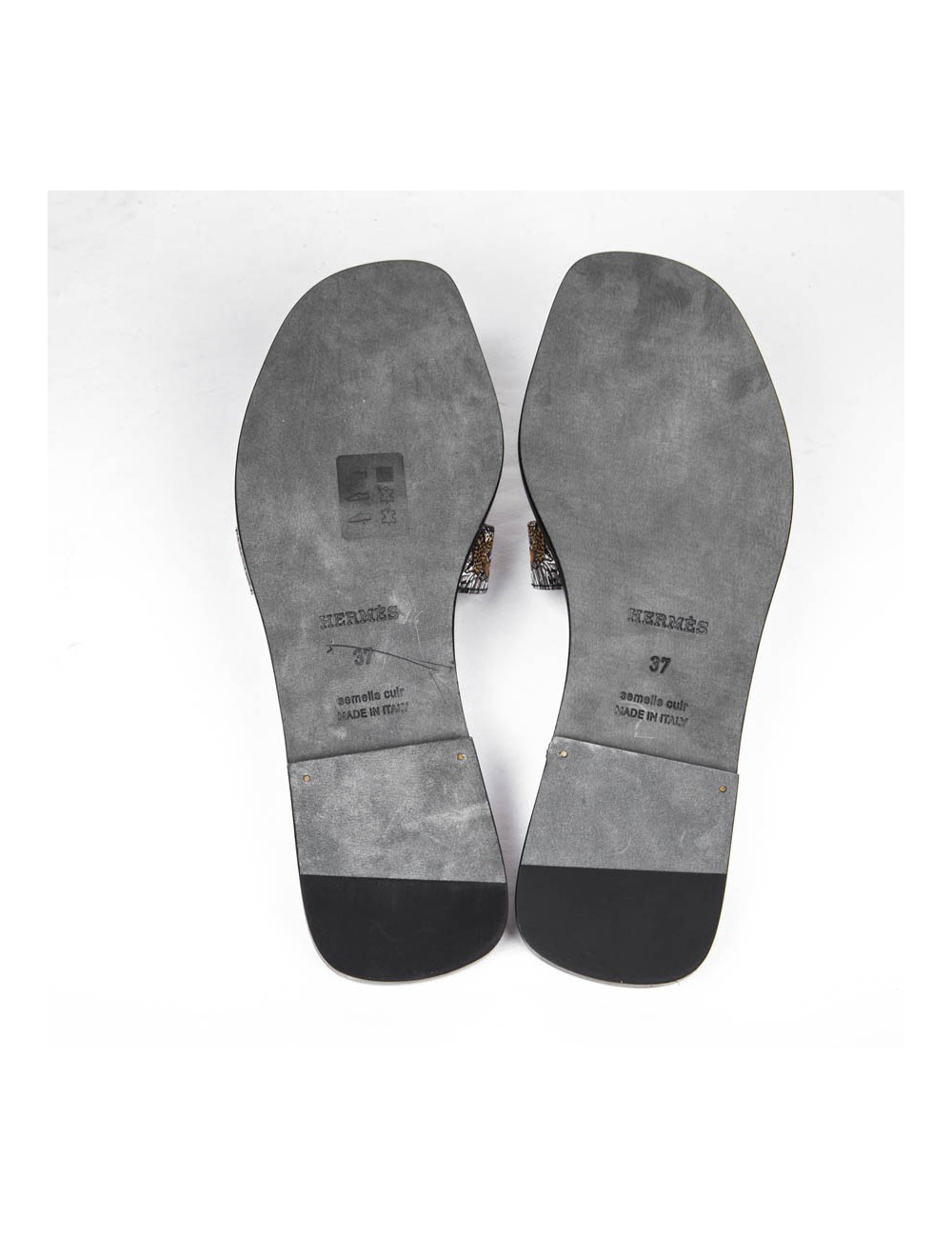 Sandales ORAN T 37 UE plates HERMES en toile imprimée jungle