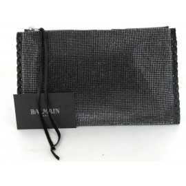 BALMAIN rhinestones and black aged leather pouch