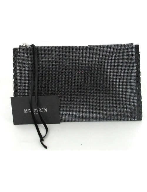 Pochette BALMAIN strass et cuir veilli