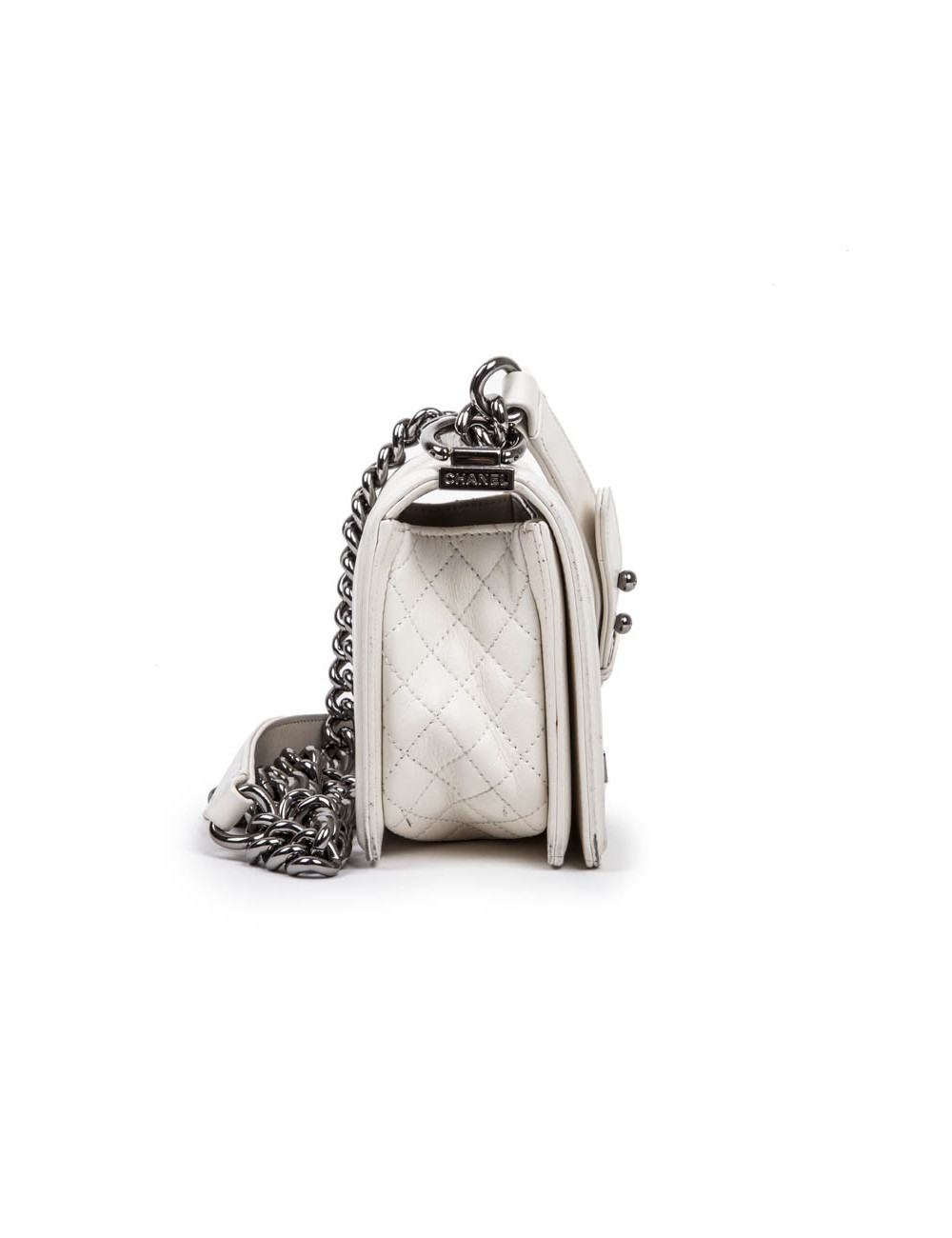 CHANEL 'Boy' flap bag in white quilted leather