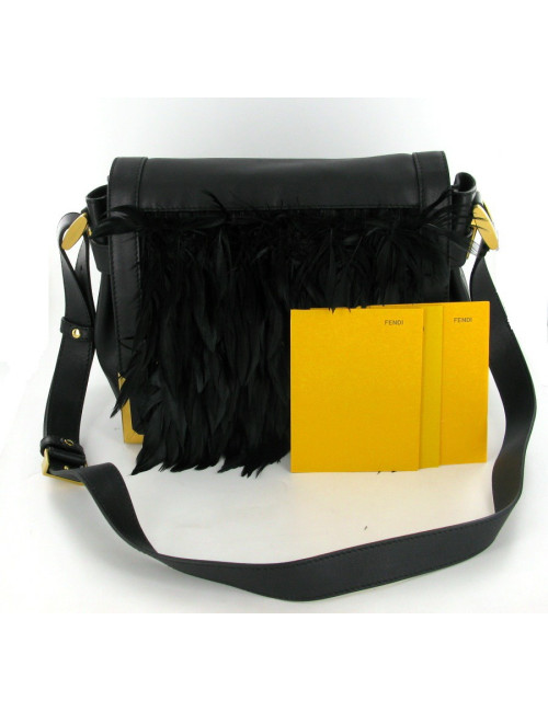 Sac FENDI "N°2" en cuir noir et plumes