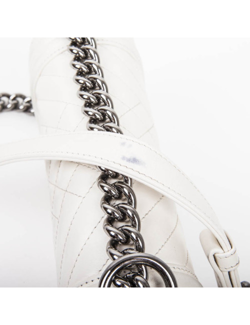 CHANEL 'Boy' flap bag in white quilted leather