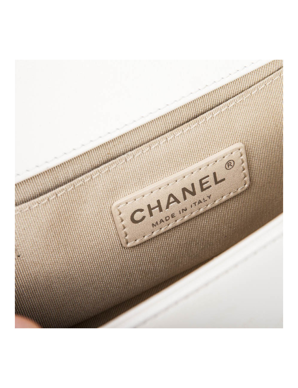 CHANEL 'Boy' flap bag in white quilted leather