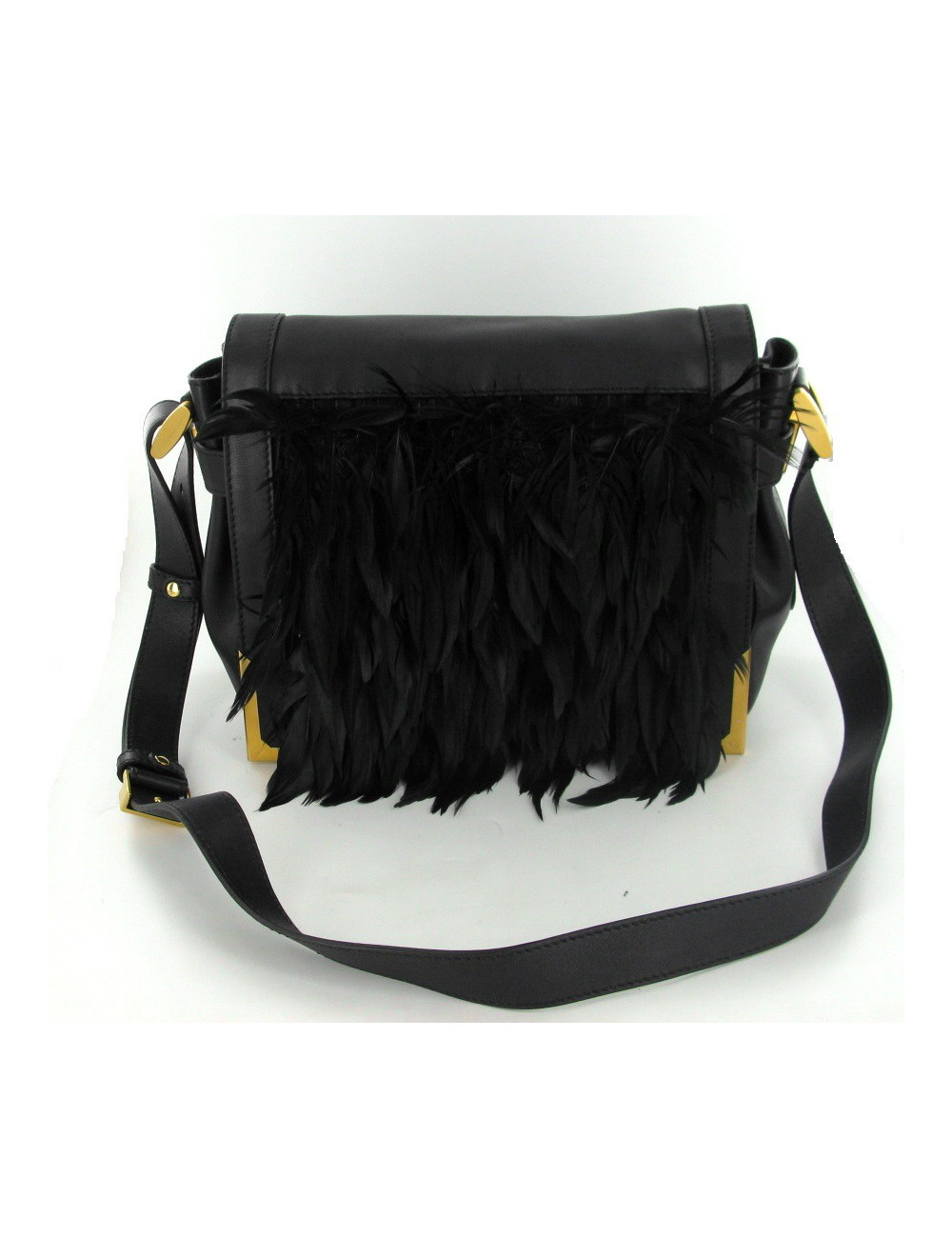 Sac FENDI "N°2" en cuir noir et plumes