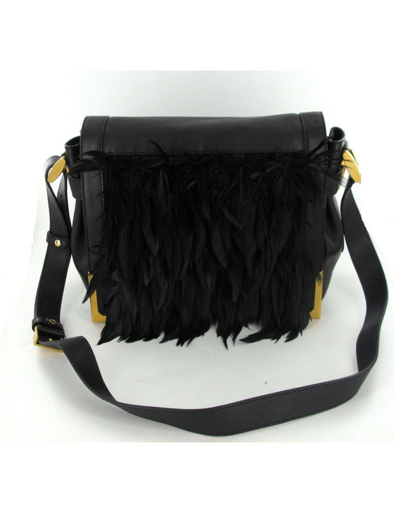 Sac FENDI "N°2" en cuir noir et plumes