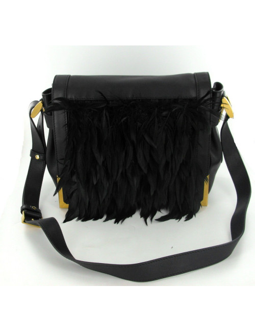 Sac FENDI "N°2" en cuir noir et plumes