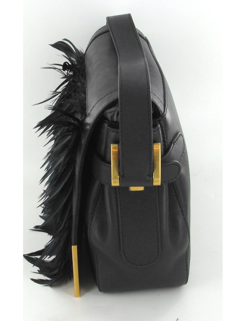 Sac FENDI "N°2" en cuir noir et plumes