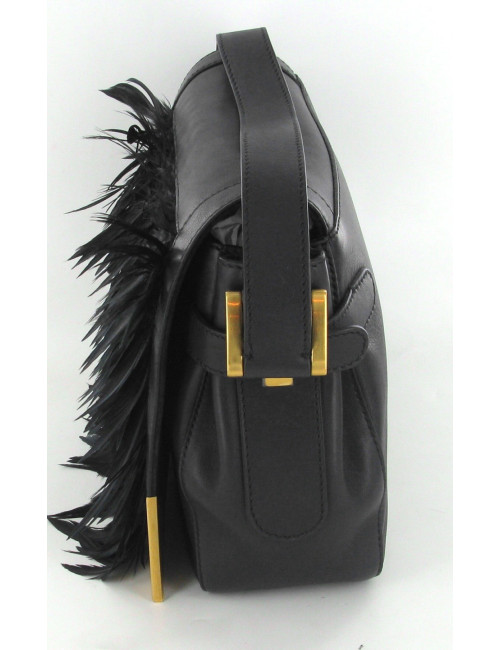 Sac FENDI "N°2" en cuir noir et plumes