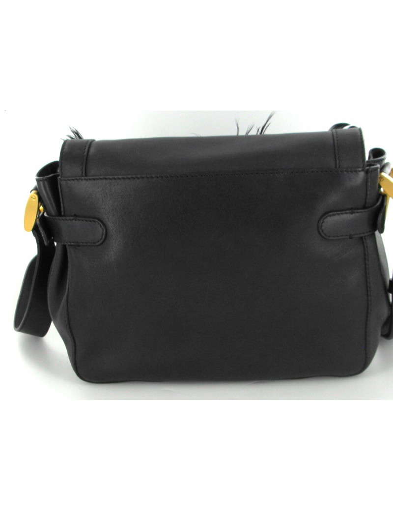 Sac FENDI "N°2" en cuir noir et plumes