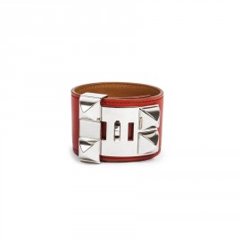 HERMES 'collier de Chien' cuff bracelet in tadelakt sanguine calf leather 