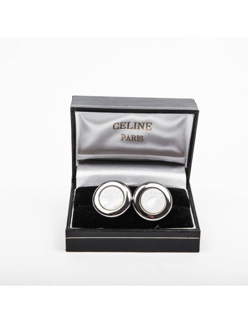 CELINE vintage cufflinks in sterling silver and mother of pearl